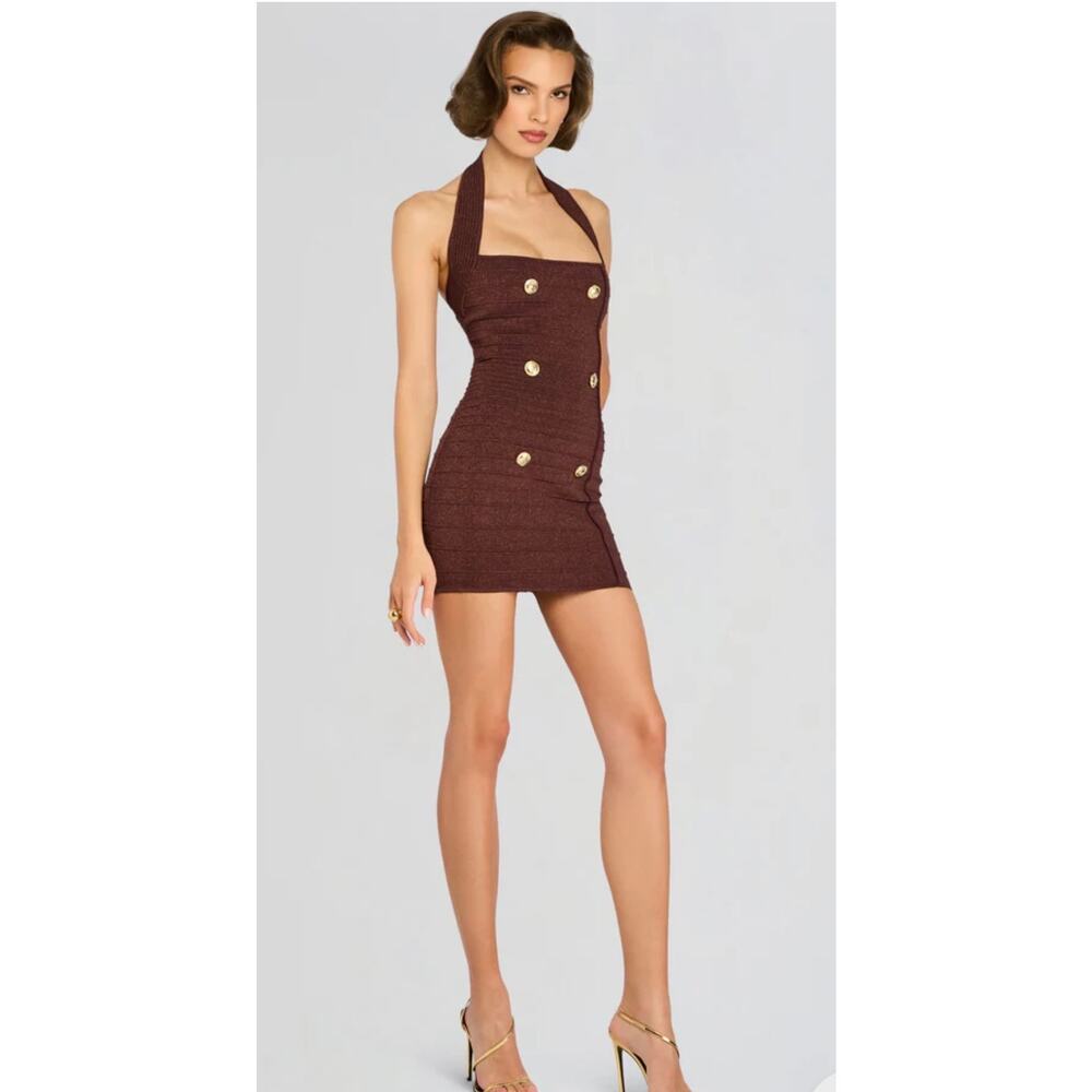 Retrofete Harlynn Metallic Pecan Bandage Knit Mini Dress Size Large - Picture 3 of 10